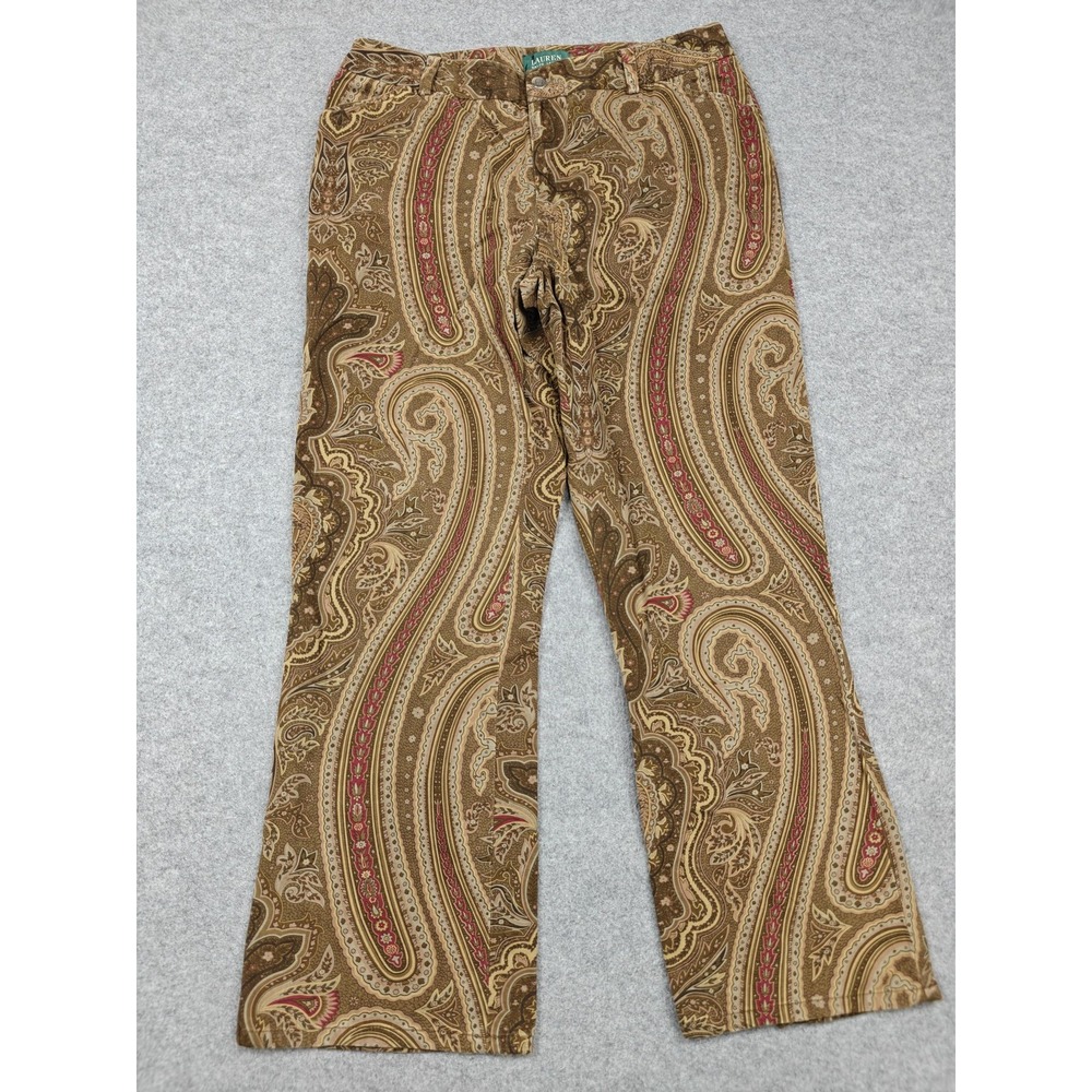 Lauren Ralph Lauren Pants Womens 14 Brown Paisley Twill Chino Stretch Casual